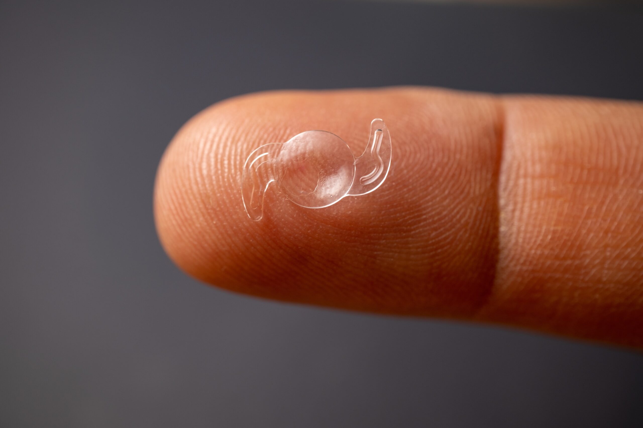 closeup photo of foldable Intraocular Lenses (IOL) for treating eye cataract